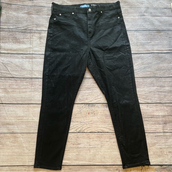 7 For All Mankind Jeans Womens Size 34 Waxed Coated Black High Rise Skinny Ankle - Picture 1 of 10